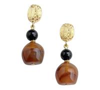Pendientes vintage con cuentas geométricas para mujer, tono café con ónix negro y detalles redondos de resina, aretes colgantes retro impresionantes para vestidos, blusas y uso diario casual