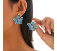 Pendientes vintage de flores for mujer, pequeños pendientes de camelia fragante con cinco pétalos, grandes y delicados, joyería floral.(Blu)