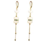 Pendientes vintage de mujer con diseño de loto de jade hetiano bañados en oro y plata 925, con borlas de magnolia azul quemada.