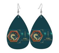 Pendientes Year Of The Snake 2025 Happy Chinese New Year 2025 Pendientescolgantes Vintage Pendientesde Piel Sintética Doble Cara Aretes Colgantes Para Amantes Mujeres Fiesta