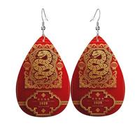 Pendientes Year Of The Snake 2025 Happy Chinese New Year 2025 Pendientesde Piel Sintética Vintage Pendientescolgantes Doble Cara Aretes Colgantes Para Varias Ocasiones De Fiesta Amantes Fiesta