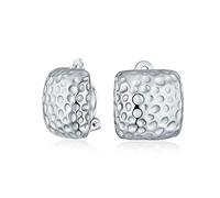 Pendientesclip Cuadrados Martillados De Moda Casual Geométrica Sencilla Para Mujer Orejas No Agujereadas Plateados