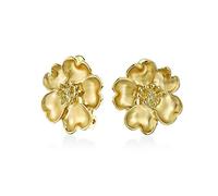 Pendientesclip Flor Pétalos Corazón Cz Zirconia Cúbico Para Mujer Orejas No Agujereadas Latón Dorado Mate 14K
