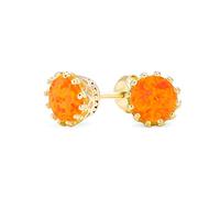Pendientescorona Iridiscente Creados De Opalo Naranja Fuego Mexicano Solitario 14K Bañados En Oro Amarillo .925 Plata De Ley Iridiscente 6Mm Piedra De Nacimiento Octubre