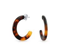 Pendientesde Acrilico Marron Con Caparazon De Tortuga Planos En Forma De Medio Aro Para Mujer De Acero Inoxidable De 1 Pulgada De Diametro