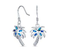 Pendientesde Alambre Francés Con Incrustación Tropical De Ópalo Azul Para Mujer .925 Plata De Ley