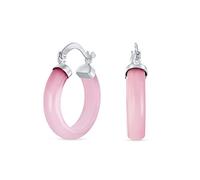 Pendientesde Aro Redondos De Cuarzo Rosa Con Piedras Preciosas De Tamaño Mediano Joyería Del Oeste Para Mujeres Adolescentes .925 Plata De Ley .75 Pulgadas De Diametro