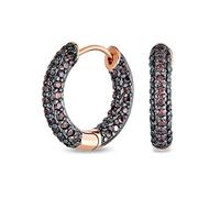 Pendientesde Aros Con Abrazadera De Tubo Pequeño De Zirconia Cúbica Para Mujer, Marrón, Pave, Cz, Revestimiento Interior, Oro Rosa, Negro, 0.75 Pulgadas De Diámetro