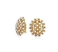 Pendientesde Moda Estilo Art Deco Geométrico Redondo Blanco Racimo Perla Simulada Pendientesclip Para Mujer 14K Chapado En Oro