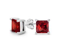 Pendientesde Plata De Ley .925 Con Zirconia Cúbica Cuadrada Roja Brillante De Corte Princesa Y Zirconia Cúbica Simulada Con Rubí 2Ct Para Mujer