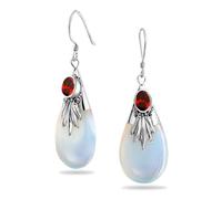 Pendientesde Plata De Ley Con Circonita Cúbica Roja En Forma De Lágrima De Cristal Opalita Arco Iris, Gancho De Pescado