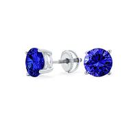 Pendientesde Zirconia Cúbica Azul Redonda Corte Brillante Aaa Cz Zafiro Simulado .925 Plata De Ley Rosca Atrás 7Mm