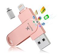 Pendrive 256 GB para iPhone, MFi Certificado por Apple,Xaytrre Memoria USB C,Pen Drive 3.0,Flash Drive Lightning,Memory Stick 3 en 1 para iPhone,OTG Android,Mac,Pc,Rosa Claro