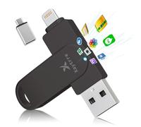 Pendrive 64 GB para iPhone, MFi Certificado por Apple,Xaytrre Memoria USB C,Pen Drive 3.0,Flash Drive Lightning,Memory Stick 3 en 1 para iPhone,OTG Android,Mac,Pc,Negro Claro
