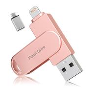 Pendrive 64 GB para iPhone, MFi Certificado por Apple,Xaytrre Memoria USB C,Pen Drive 3.0,Flash Drive Lightning,Memory Stick 3 en 1 para iPhone,OTG Android,Mac,Pc,Rosa Claro