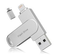Pendrive 64 GB para iPhone, MFi Certificado por Apple,Xaytrre Memoria USB C,Pen Drive 3.0,Flash Drive Lightning,Memory Stick 3 en 1 para iPhone,OTG Android,Mac,Pc,Plata Claro
