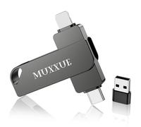 Pendrive iPhone de 128 GB sin App, MUXXUE 3 en 1 Memoria Externa para iPhone 1Pad Android y PC Memoria USB C Pen Drive para Fotos, Videos y Archivos