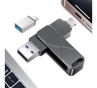 Pendrive para iPhone 256GB, Memoria USB Mfi Certified Lightning 3 en 1 Photostick USB3.0 Externa Tipo C para iPhone, iPad, iOS, MacBook, Android, PC (Negro, 256 GB)