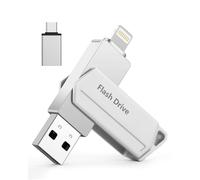 Pendrive para iPhone 256GB MFi Certified 3 en 1 Memoria USB 3.0 Lightning Memoria Externa Tipo C para iPhone/iPad/iOS/Android/Mac/PC - pendrive movil (Plata)