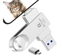 Pendrive para lPhone, Ryican [Sin App] 256GB Memoria Externa 4 in 1 Pen Drive USB C 3.0 Mini Pendrive es Ideal para Viajeros,Estudiantes y Trabajadores para iOS/Pad/Android/Teléfono/PC,Plata