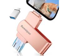 Pendrive para Phone,Ruweipan [Sin App] Memoria Extern 128GB Mini Photo Stick USB 3.0 Transmisión de Alta Velocidad 4 en 1 Pen Drive para Type C-Phone iOS/OTG Smartphone/PC/Laptop,128GB Rosa