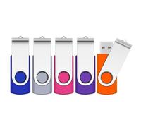 PenDrives 64GB 5 Piezas USB Flsh Drives, SRVR Portátil Memorias USB 2.0 de Memoria Dispositivos Externos con Indicador LED ，Contiene 5 cordón,(Azul,Gris,Púrpura,Rosa,Naranja)