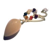 Péndulo de 7 chakras con cadena de 7 chakras (cuarzo rosa)