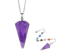 Péndulo de cristal de amatista natural, piedra preciosa hexagonal puntiaguda para radiestesia, reiki, curación, adivinación y suministros de brujería