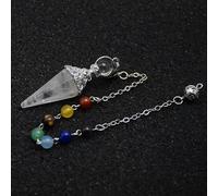 Péndulo de piedra natural para radiestesia, adivinación, cadena de cuentas redondas de 7 chakras, columna hexagonal, colgante de cono de color plateado, péndulo de Reiki