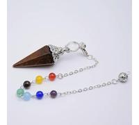Péndulo de piedra natural para radiestesia, adivinación, cadena de cuentas redondas de 7 chakras, columna hexagonal, colgante de cono de color plateado, péndulo de Reiki