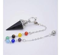 Péndulo de piedra natural para radiestesia, adivinación, cadena de cuentas redondas de 7 chakras, columna hexagonal, colgante de cono de color plateado, péndulo de Reiki