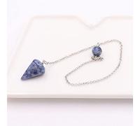 Péndulo de piedras naturales para cadena de adivinación de radiestesiaPéndulo colgante de cono de color plateado,A11