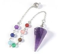 Péndulo de piedras naturales para cadena de adivinación de radiestesiaPéndulo colgante de cono de color plateado,C9