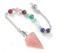 Péndulo de piedras naturales para cadena de adivinación de radiestesiaPéndulo colgante de cono de color plateado,C7