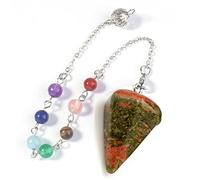 Péndulo de piedras naturales para cadena de adivinación de radiestesiaPéndulo colgante de cono de color plateado,C4