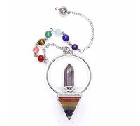 Péndulo de pirámide arcoíris hexagonal de muchos colores plateado para colgante de radiestesia con cadena de cuentas de piedra Jewelry-Amethysts_CHINA