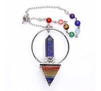 Péndulo de pirámide arcoíris hexagonal de muchos colores plateado para colgante de radiestesia con cadena de cuentas de piedra joyería-lapislázuli_CHINA