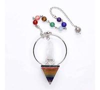 Péndulo de pirámide arcoíris hexagonal de muchos colores plateado para colgante de radiestesia con cadena de cuentas de piedra joyería-cristal de roca_CHINA