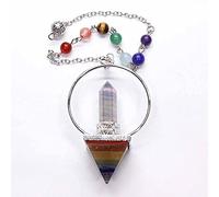 Péndulo de pirámide arcoíris hexagonal de muchos colores plateado para colgante de radiestesia con cadena de cuentas de piedra joyería-piedra de fluorita_CHINA