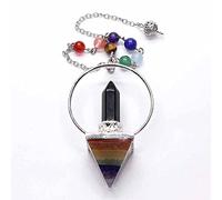 Péndulo de pirámide arcoíris hexagonal de muchos colores plateado para colgante de radiestesia con cadena de cuentas de piedra joyería-negro Agates_CHINA