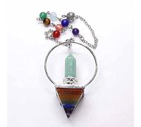 Péndulo de pirámide arcoíris hexagonal de muchos colores plateado para colgante de radiestesia con cadena de cuentas de piedra joyería-verde Aventurina_CHINA