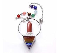 Péndulo de pirámide arcoíris hexagonal de muchos colores plateado para colgante de radiestesia con cadena de cuentas de piedra joyería-Red Stone_CHINA