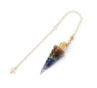Péndulo largo de cristal de 7 chakras adivinación de piedra natural con cuentas de cono, colgante de resina reiki, péndulos esotéricos, joyería