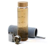 Penelife Botella de té con colador para llevar de 1 litro - Botella de cristal de 1 litro con colador de acero inoxidable - Botella de té de 1 l de vidrio de borosilicato con tapa giratoria de bambú y