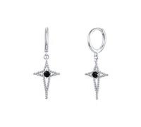 Pengas de aro de circón negro pequeño para mujeres joyas de arete de perforación redonda de círculo redondo