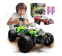PENGBU RC Monster Truck teledirigido 1:18 2,4 GHz con doble carcasa luz y 2 baterías, coche monstruo teledirigido para niños y niñas a partir de 3 años