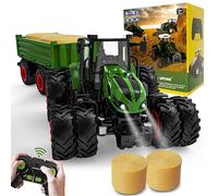 PENGBU RC Tractor controlado a distancia con control remoto, juguete para tractor a partir de 3, 4, 6 años, tractor controlado a distancia con control remoto, remolque y luz a partir de 3, 4, 6 años
