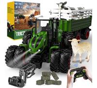 PENGBU RC Tractor juguete a partir de 3 años, 2.4 GHz tractor teledirigido teledirigido con remolque, RC Trecker Juguete con mando a distancia, vaca y oveja, regalo 2 3 4 6 años