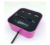 Pengchang USB 2,0 Hub Combo Splitter 3 Puertos estación de Acoplamiento Todo en uno SD TF M2 MS/Pro Duo Adaptador de Lector de Tarjetas for PC y portátil(Fuchsia)