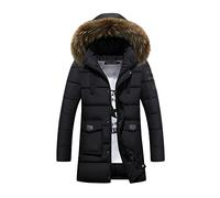 PengGeng Calentar Parka con Capucha Chaqueta Invierno Largo Abrigo para Cazadora Acolchada Hombre Negro M